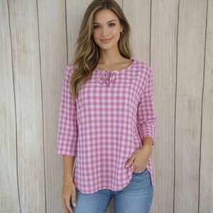 Talbots Pink & White Gingham Pullover Blouse Tunic Top Large